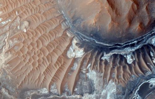 資料圖：火星隕石坑。圖片來源：NASA官網(wǎng)