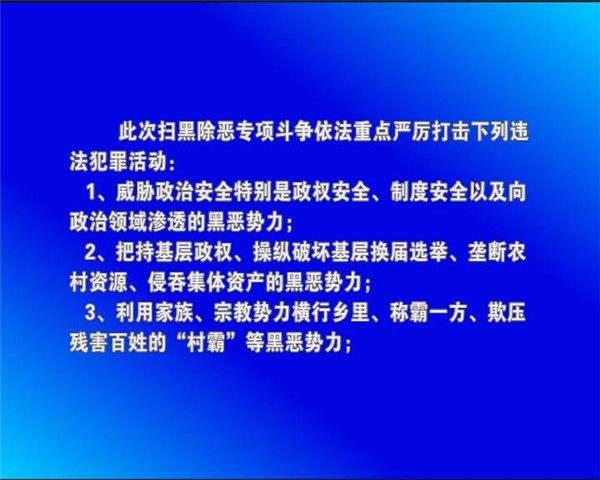 掃黑除惡專項(xiàng)斗爭(zhēng)依法重點(diǎn)嚴(yán)厲打擊12種違法犯罪活動(dòng)