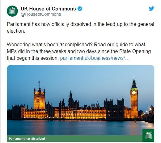 英國議會正式宣布解散 揭開圣誕月提前大選序幕