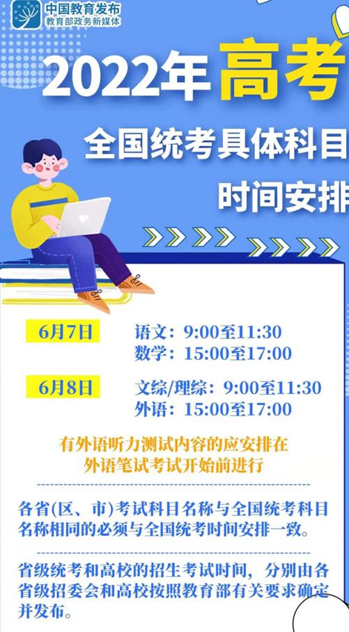 今年高考全國統(tǒng)考6月7日、8日舉行 教育部部署2022年普通高校招生工作