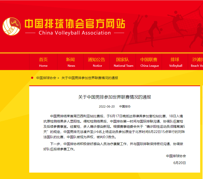 中國男排多人在菲律賓確診新冠